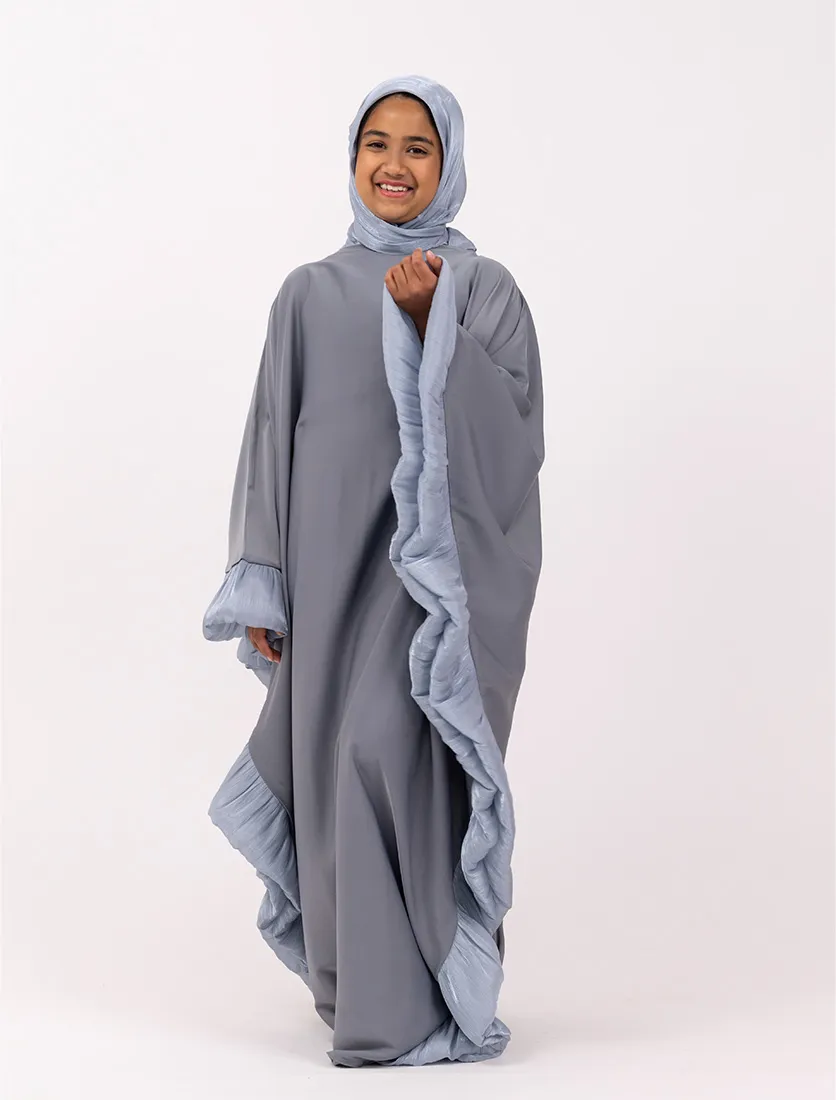 Blue Girls Organza Trim Kaftan
